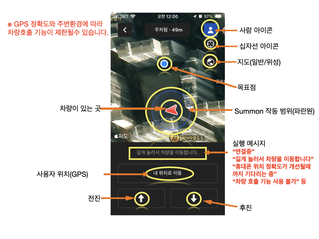 모바일 앱으로 "차량호출"을 실행하는 핸드폰 화면