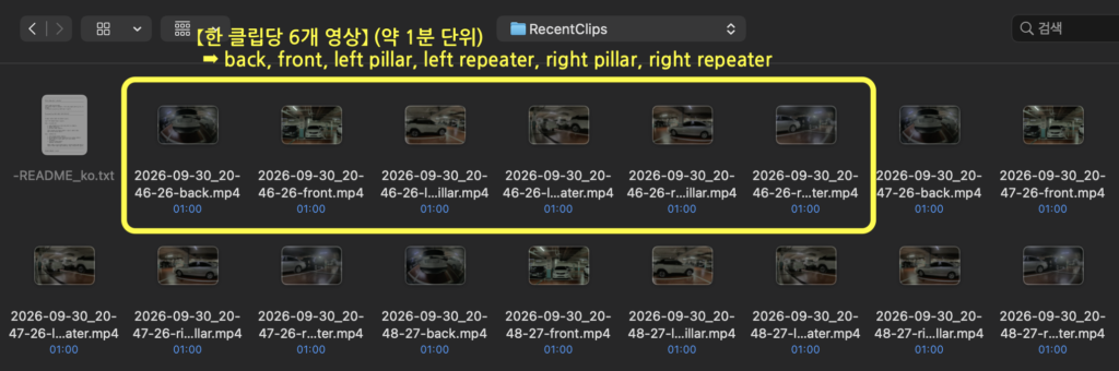 dashcam의 RecentClips 폴더 구조