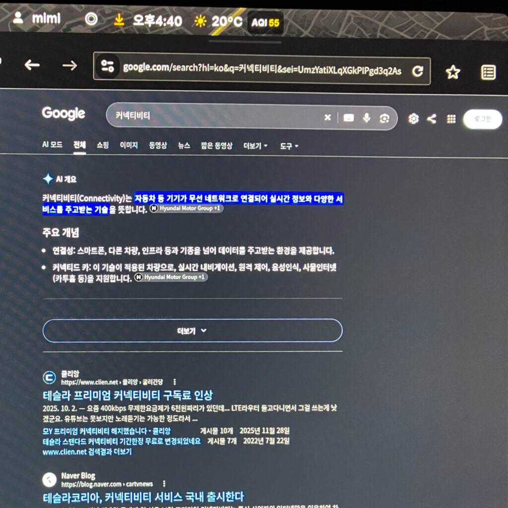 프리미엄 커넥티비티 브라우저 검색 서비스 실행 화면