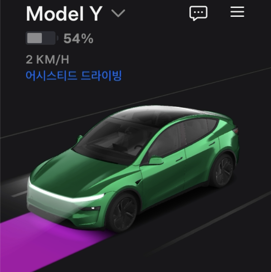 테슬라 앱의 라이브 카메라 에 나타난 차량 화면